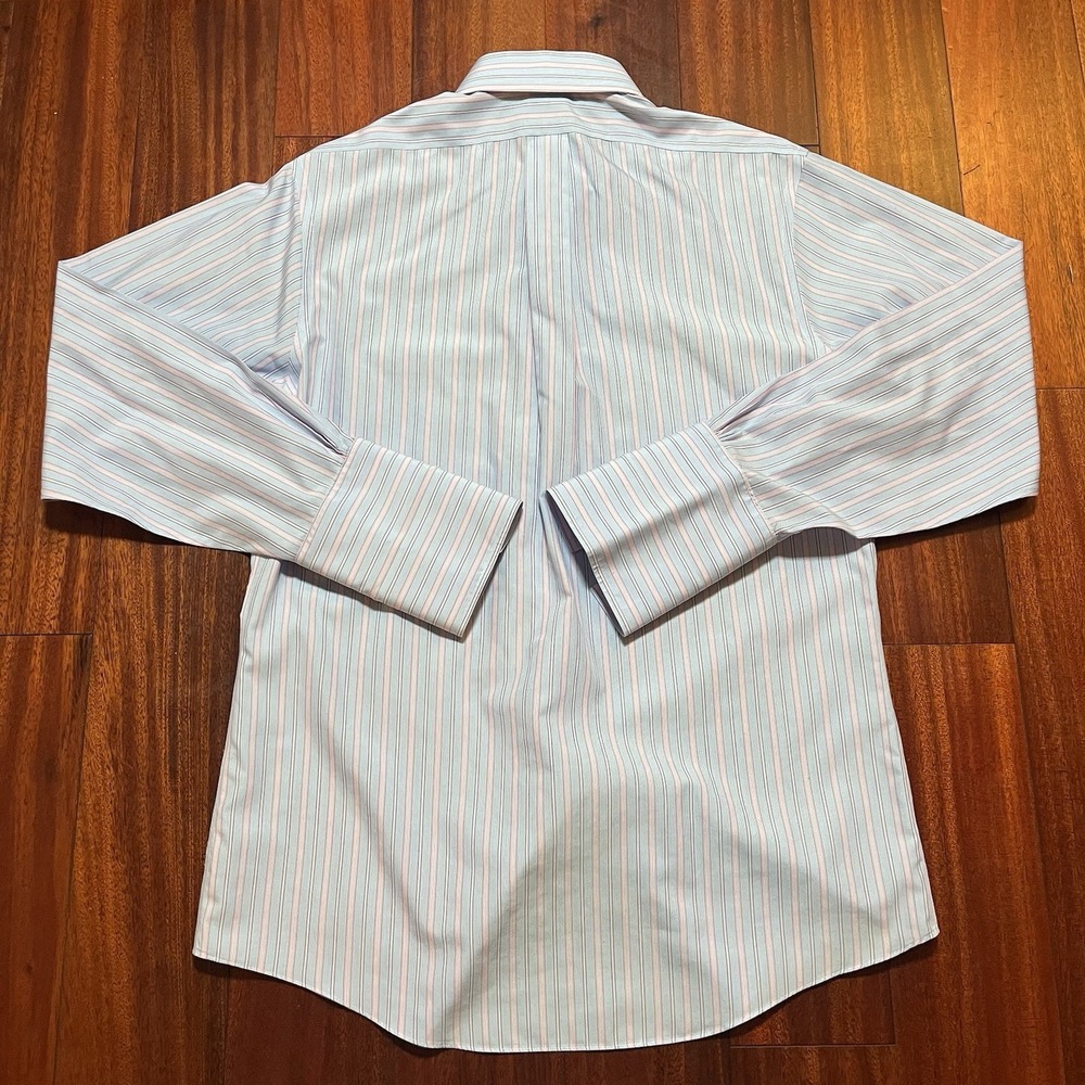 Brooks Brothers Shirt Mens 15.5 33 Blue Pink Plaid Striped Non-Iron French Cuff - Picture 4 of 10
